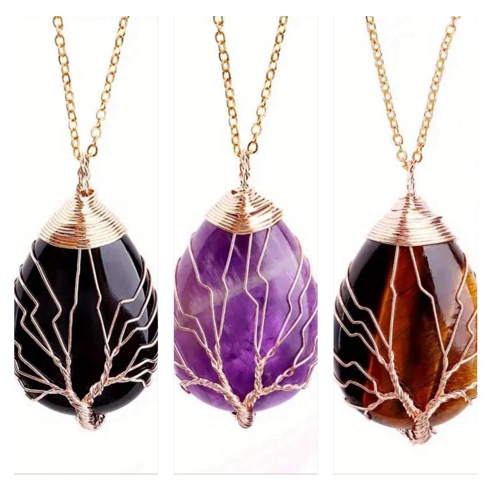 Elegant Gold and Tigers Eye Tree of Life Pendant